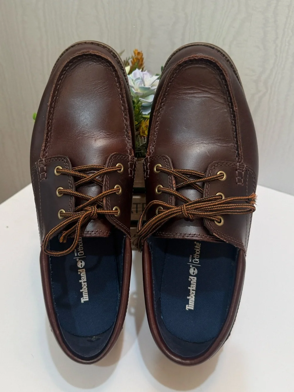 Timberland OrthoLite Classic Brown 3-Eye Leather Boat Shoes Men’s Sz 9.5